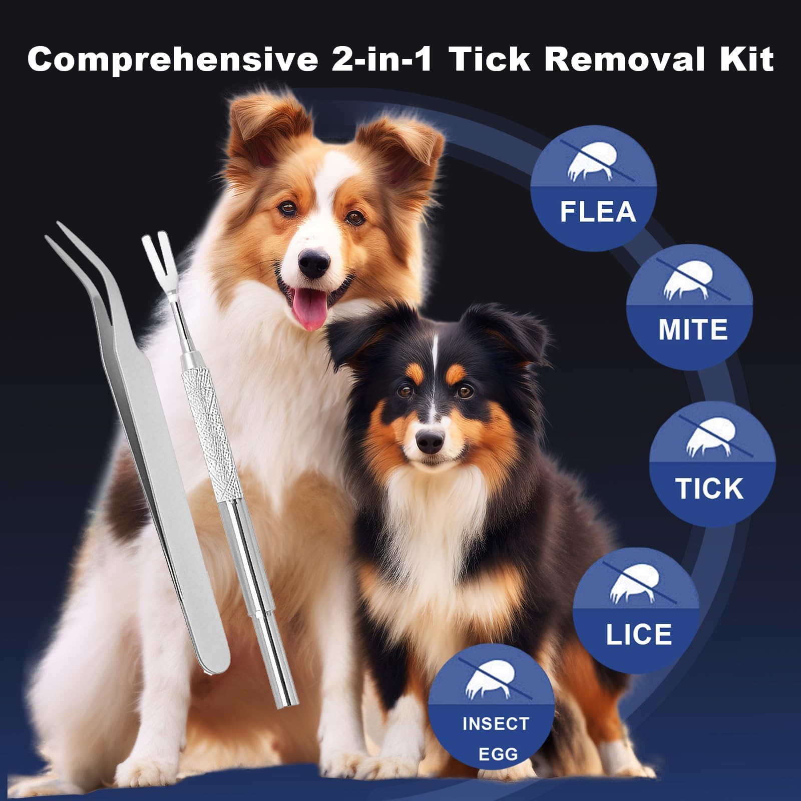 2Pcs Ticks and Fleas Remover for Dogs, Stainless Steel Tick Removal Tool Set with Storage Box, Safe and Effective Pet Grooming Tools for Cats and Dogs 1