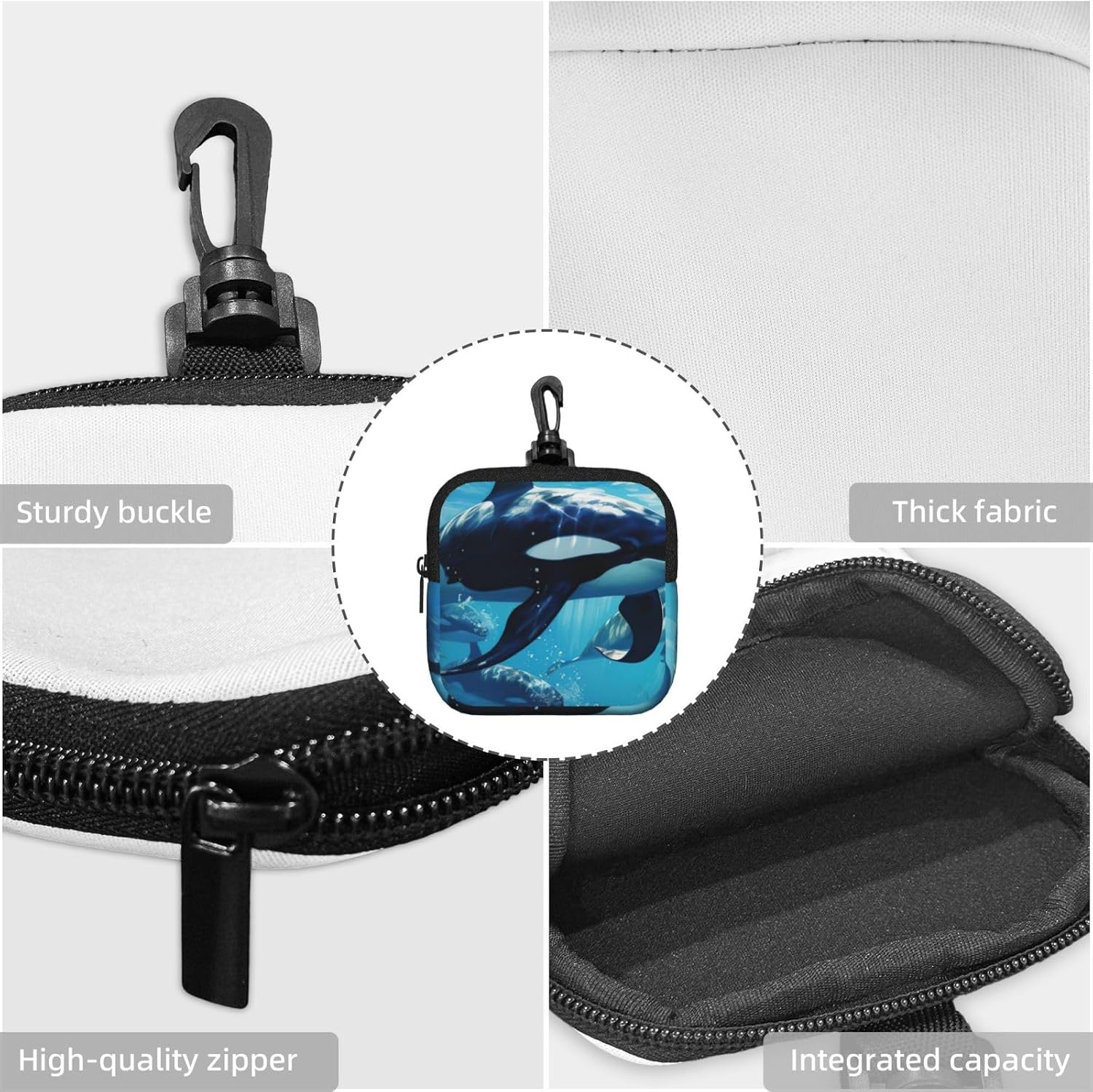Killer Whales Swim Along Print Versatile Square Storage Bag Travel Organizer Pouch Toiletry Home Office Gift image 5