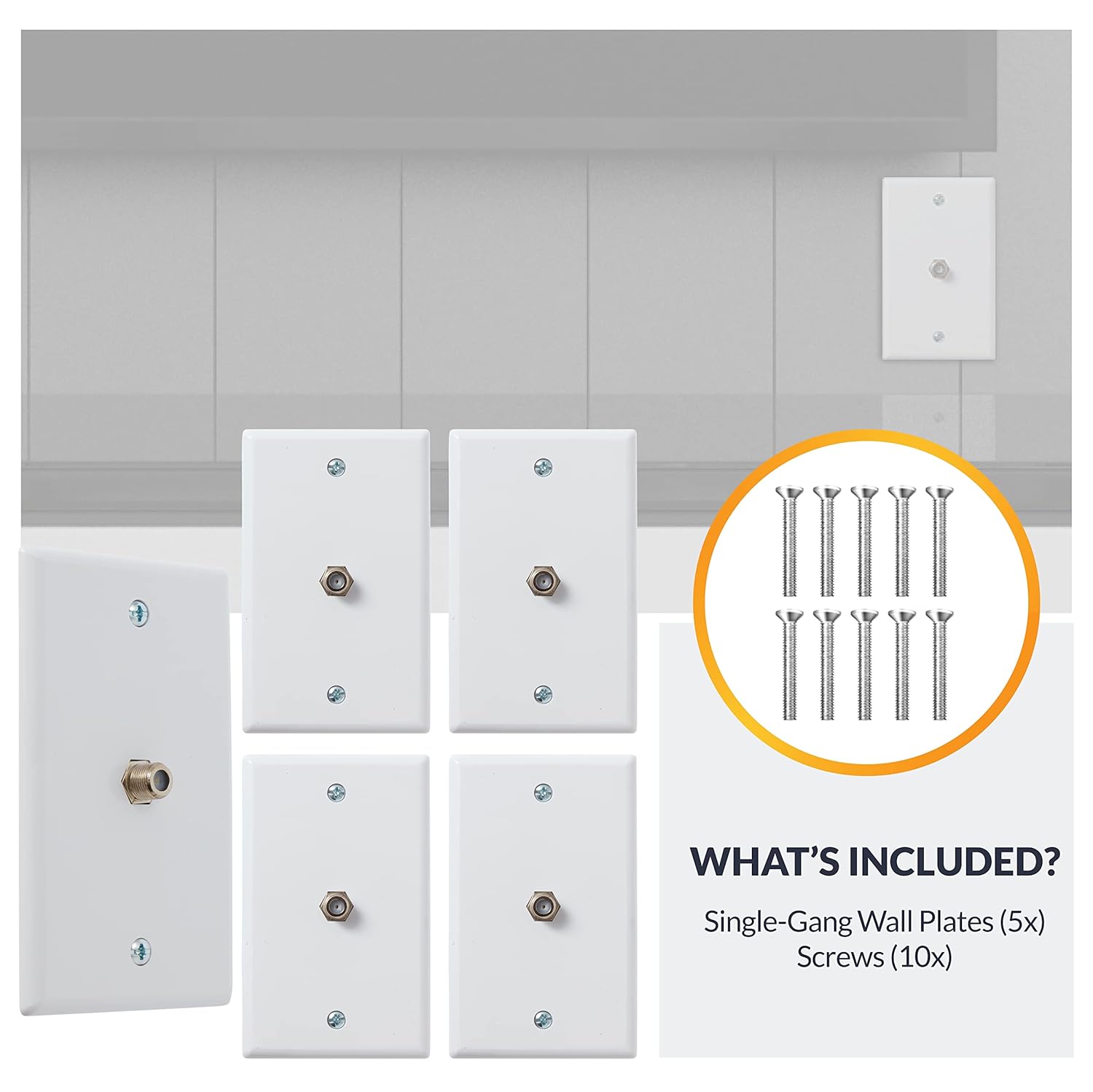 Newhouse Hardware 2.75 x 4.5 in. 1-Port TV Cable Wall Plate with F-Connector for Coaxial Cable, 5-Pack TVP-WH-05