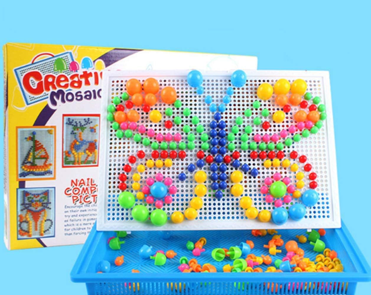 ITODA 888 PCS Mushroom Nails Jigsaw Puzzle Board Mosaic Toys Pegboard Educational Intelligence Building Blocks Puzzle Toys Assorted Colour Creative DIY Christmas Birthday Gift for Kids - Image 5
