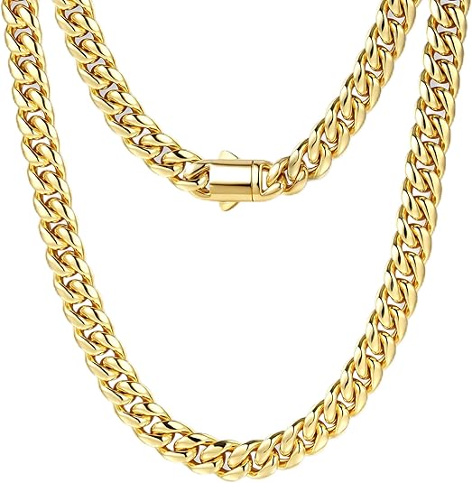 MUSECLOUD Gold Cuban Link Chain for Men Mens Stainless Steel Miami Curb Chains Necklace 5/8mm Thick Real Gold/Silver/Black Plated Diamond Cut Non-Tarnish Jewelry18-26 Inch