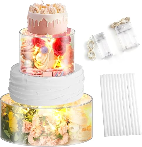 2 soportes de acrílico transparente para tartas de boda, caja de pastel de acrílico rellenable con tapa, caja de centro de mesa decorativa para