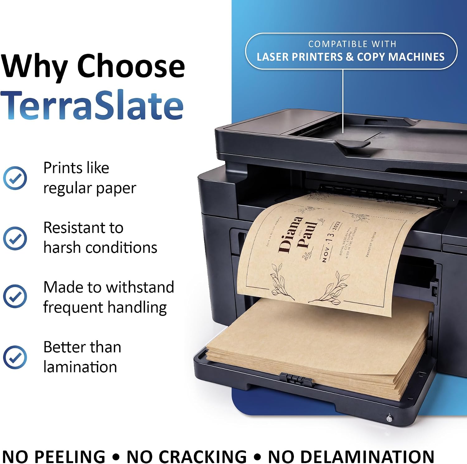 TerraSlate Waterproof Paper, Rip-Proof Colored Paper, Kraft 50 Sheets, 8 Mil (80lb Cover), 8.5” x 14”, Laser Printer and Copy Machine Compatible