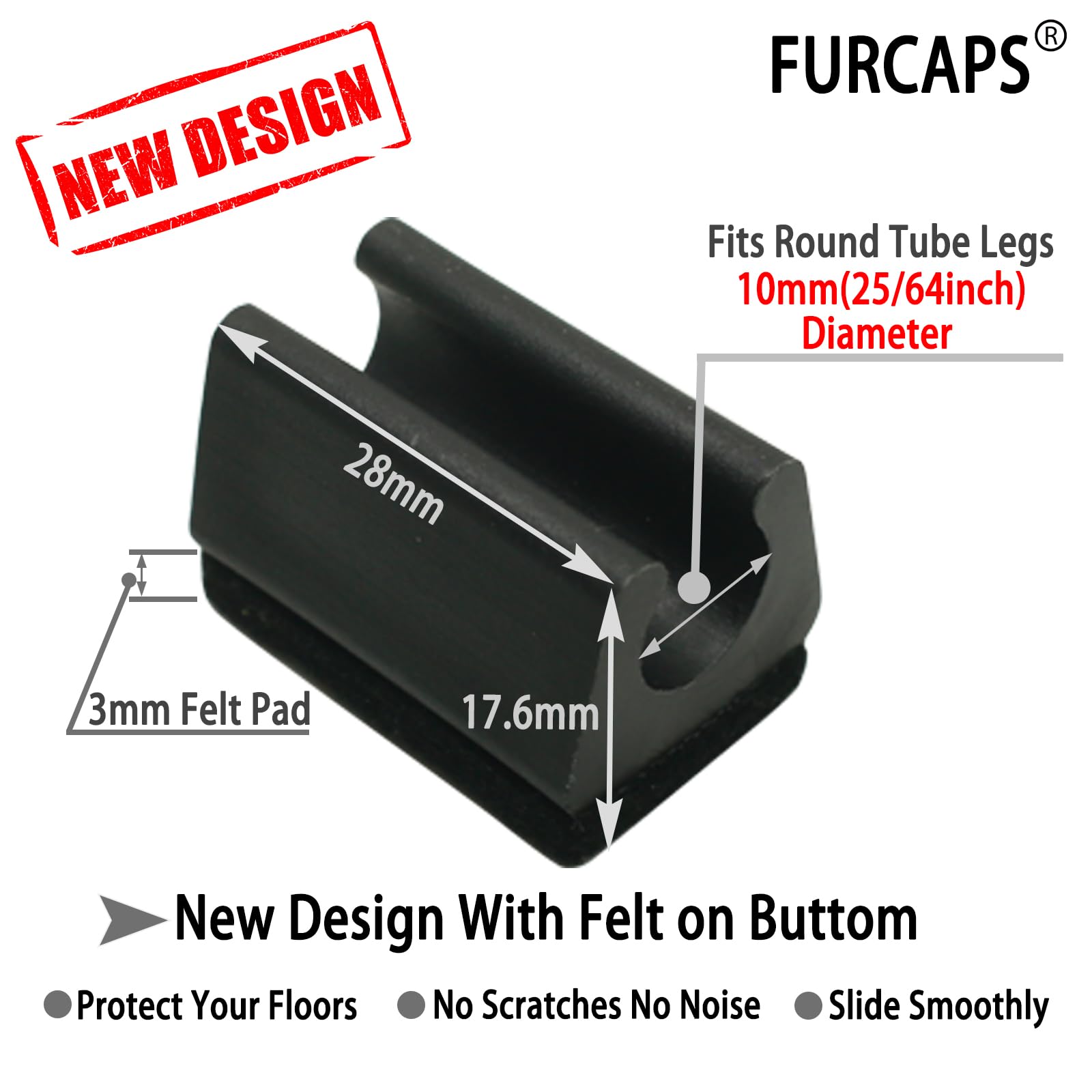 Tapas rectangulares en forma de U para patas de silla con almohadillas de fieltro, protectores de patas de muebles que se deslizan suavemente, protegen el suelo de madera dura, sin arañazos, sin ruido