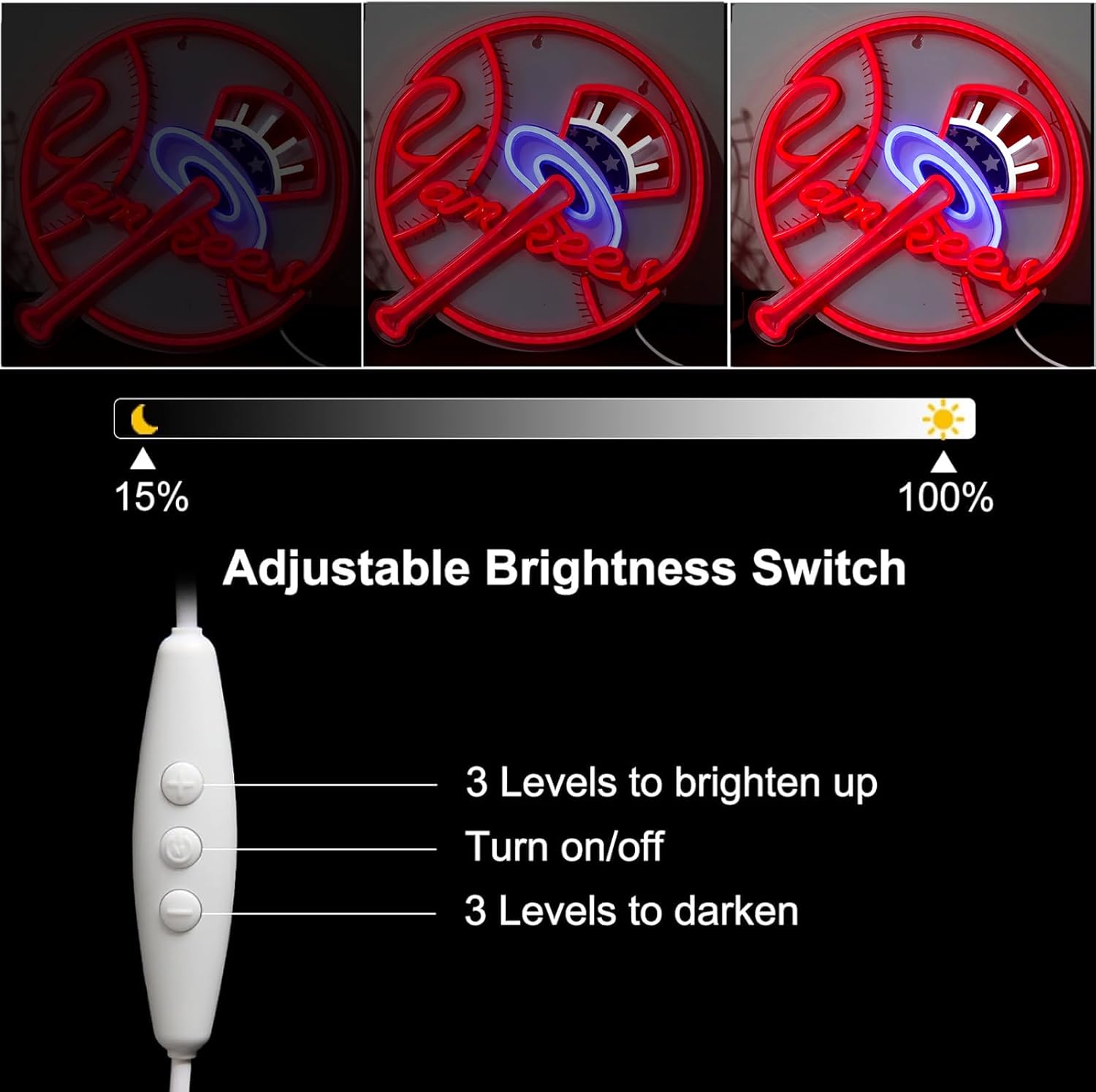 Neon Signs for Wall Decor,Baseball Team Neon Lights for Bedroom,LED Signs Suitable for Man Cave,Birthday、Father's Day and Christmas Gifts for Man 13 * 15Inch - Image 4