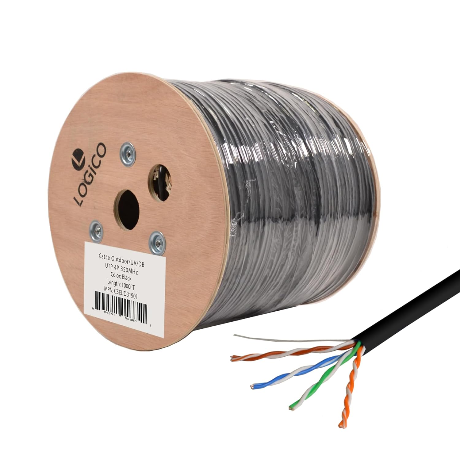 LOGICO Best Cat5e Unshielded Ethernet Network Cable 1000ft Direct Burial Bare Copper