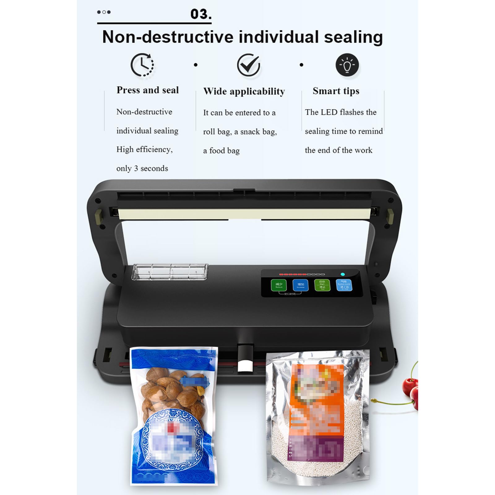 Sellador al vacío, sin necesidad de bolsas especiales, máquina comercial de conservación de alimentos húmedos y secos para el hogar con 10 bolsas selladas sin BPA,Blue