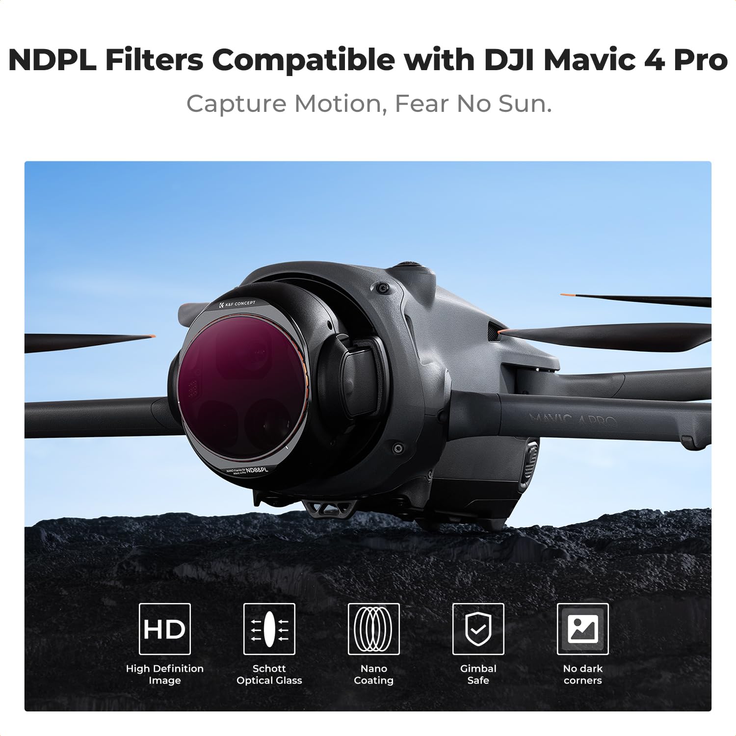 K&F CONCEPT Set di 4 Filtri ND/PL Compatibili con DJI Mavic 4 Pro, ND8/PL ND16/PL ND32/PL ND64/PL, Polarizzatore a Densità Neutra in Vetro HD Multistrato per Droni, Colori Puri, Senza Riflessi