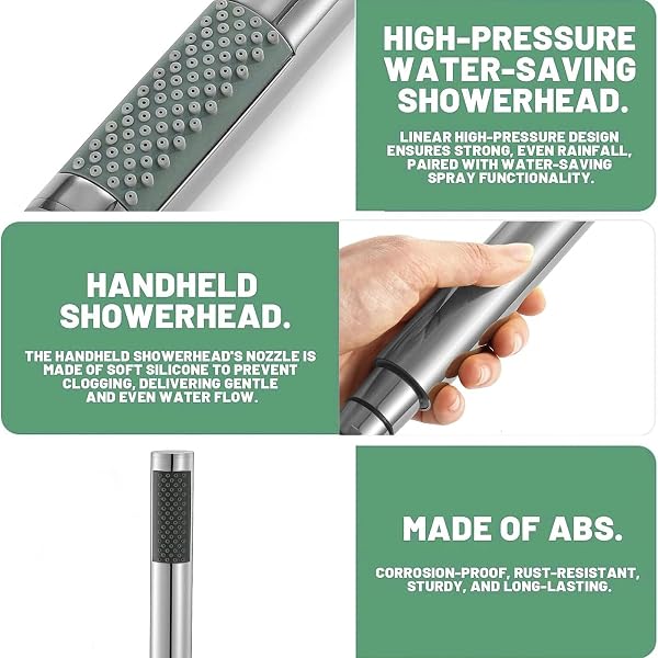 Doccino per Doccia,Portable High Pressure Shower Head,Acciaio inossidabile Soffione Doccia Anticalcare,Telefono Doccia Manopola Doccia 66 prese d'acqua,Anti-Intasamento.(Argento) - 3