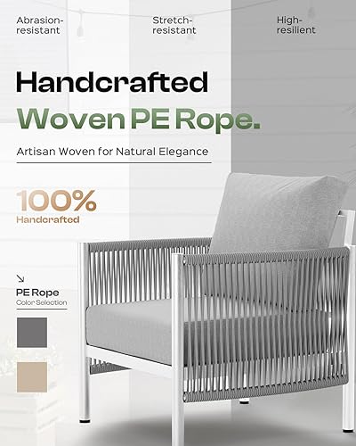 Miniatura 3 de Juego de muebles de aluminio para patio al aire libre con mesa de centro de doble capa, juegos de conversación de patio modernos de 4 piezas con