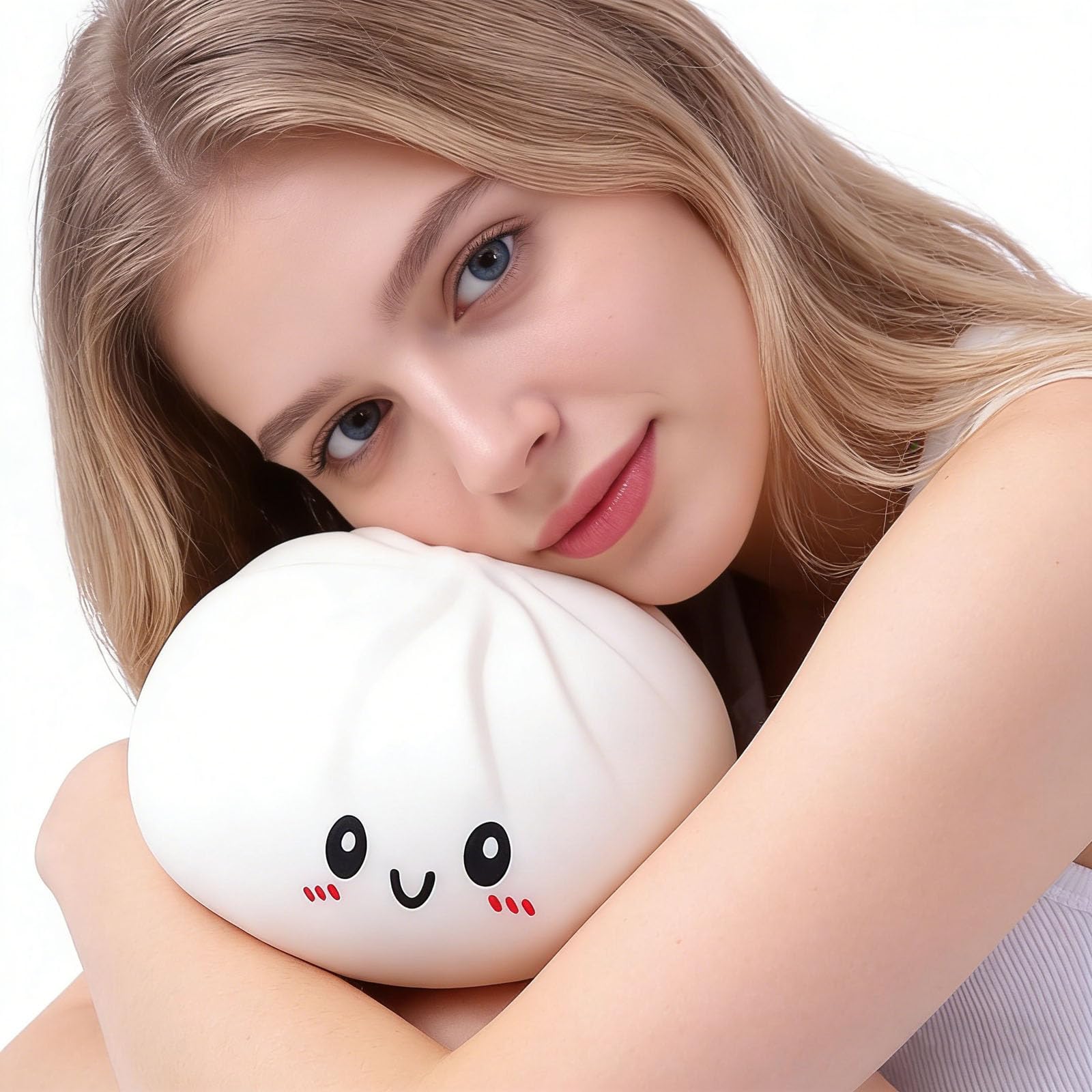 Giant Dumpling Squishy, 25cm Jumbo Dumpling Dough Ball Throw Pillow, Anxiety Sensory Squeeze Ball, Soft Squeeze Decompression Dough, Squeeze-Dough Balls Stress Relief Hand Toys (White)