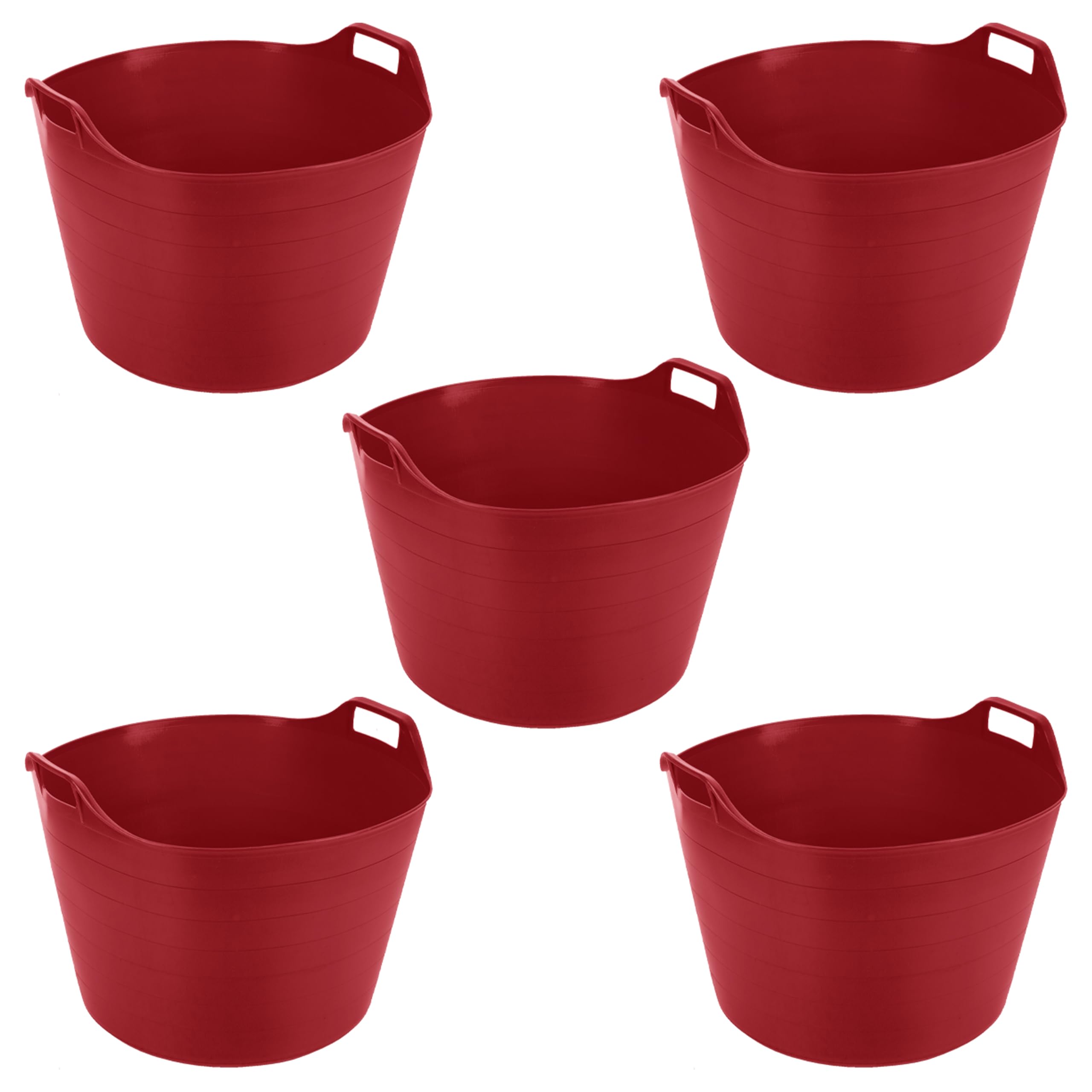 Pack Of 5-26/42/75 litre Flexi Tub Garden Home Flexible Colour Storage Container Bucket Polyethylene Flex Tub - Made in U.K. (Red, 75 Litre)