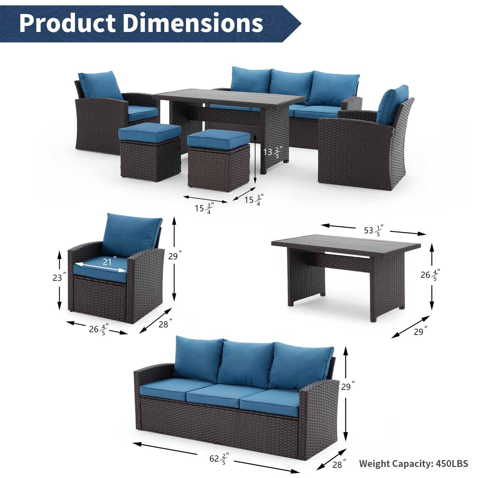 Buy HOMREST 6 Pieces Patio Furniture Sets Clearance, Patio Dining Sofa