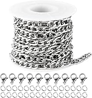 Vista 10 de YOUBEIYEE Cadenas de clip de acero inoxidable dorado de 16.4 pies para hacer joyas, collares, pulseras, tobilleras, cadena de eslabones soldados