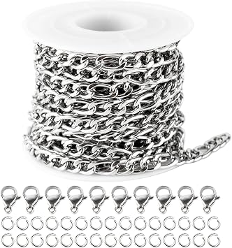 Figaro Chain Link 16.4 Feet 304 Stainless Steel Bracelet Necklace Chain Spool in Bulk for Men Women Jewelry Making