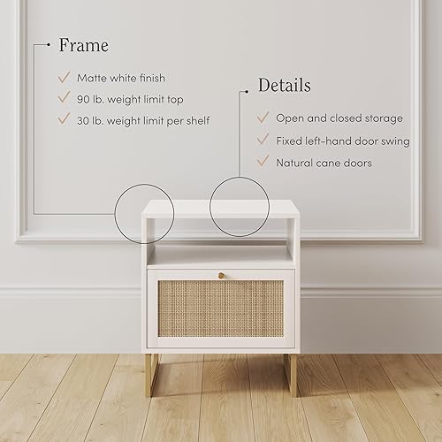 Miniatura 55 de Nathan James Mina Mesita de noche lateral de madera de ratán con almacenamiento para sala de estar o dormitorio, 1, roble/negro