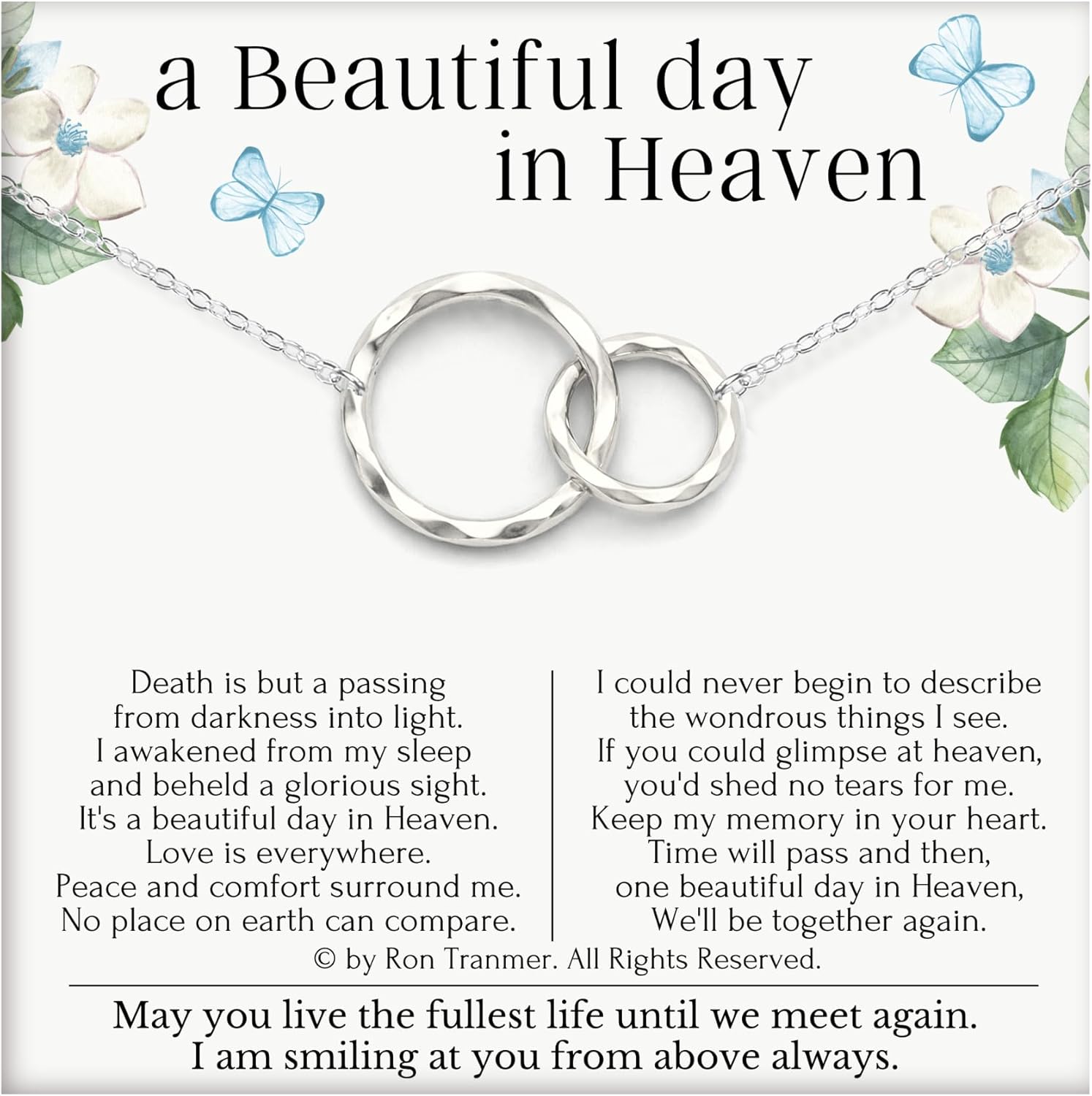 HOPE LOVE SHINE Sympathy Gift for Loss of a Loved One, “Beautiful Day in Heaven” Poem, Memorial Necklace 16+2” Gift ready