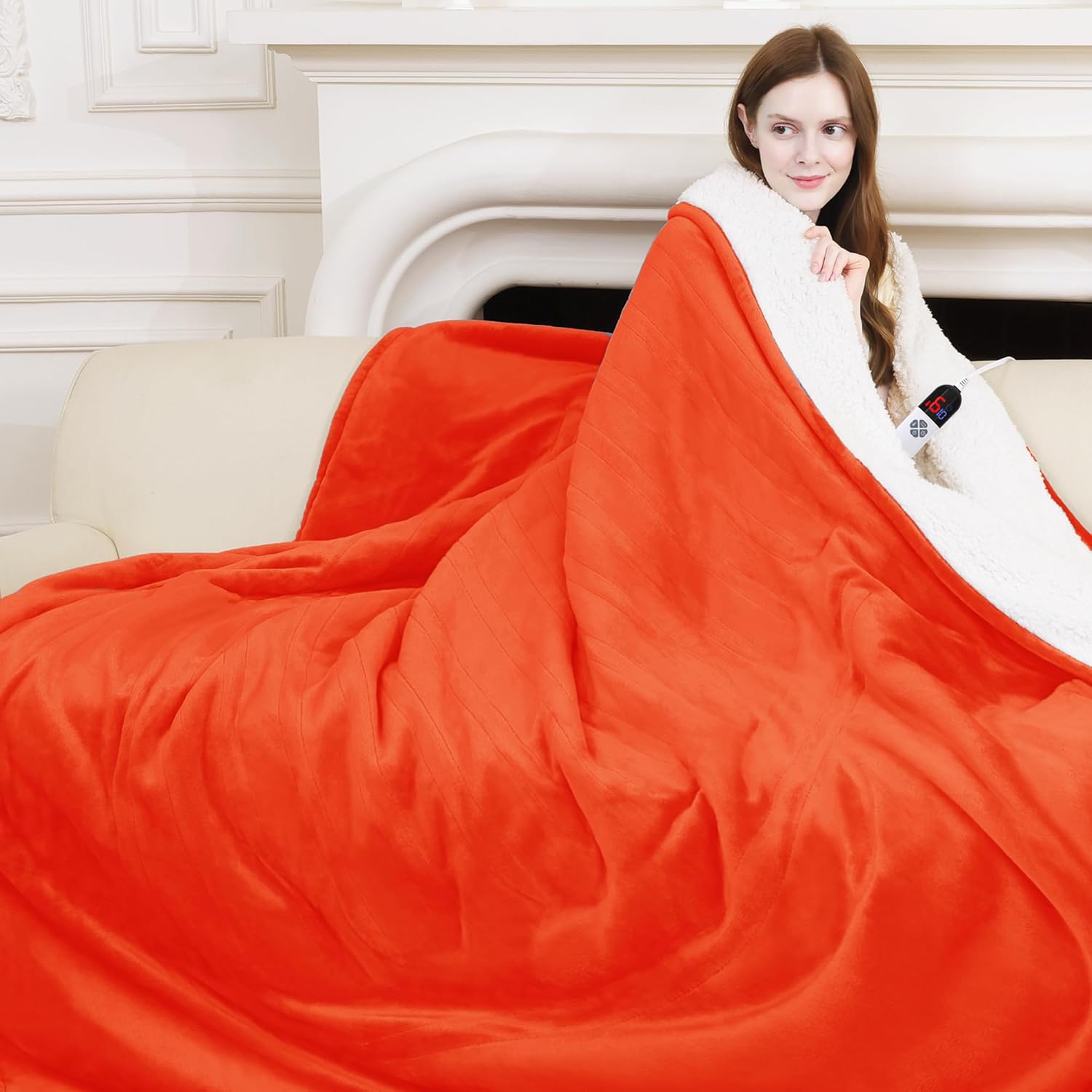 Heated Blanket Full 72" x 84" - Ultra Soft Flannel Heating Blanket with 6 Heating Levels & 10 Hours Adjustable Timer, Fast Heating and Electric Lap Blanket for Office (Orange)