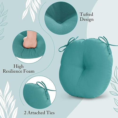 Miniatura 5 de LOVTEX Bistro - Juego de 2 cojines redondos para sillas de exterior de 15 pulgadas, impermeables, redondos, con lazos, cojines para sillas de