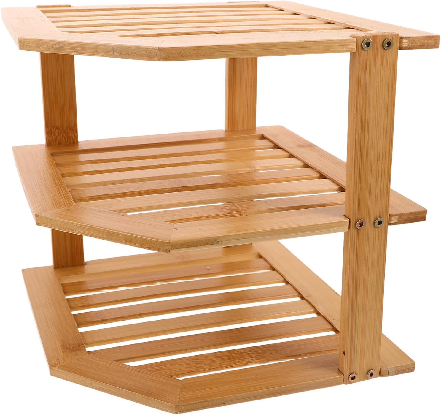 Bamboo Corner Shelf Organizer: 3 Tier Countertop Corner Rack - Kitchen Cabinet Space Saver for Plates, Dishes, Bowls, Pantry Storage 10x10x9.5in