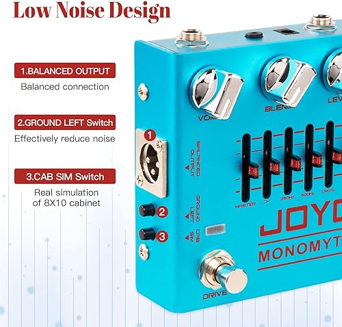 Miniatura 4 de JOYO Pedal de efecto simulador de amplificador de sobremarcha con ecualizador gráfico de 6 bandas e interruptor de reducción de ruido para bajista