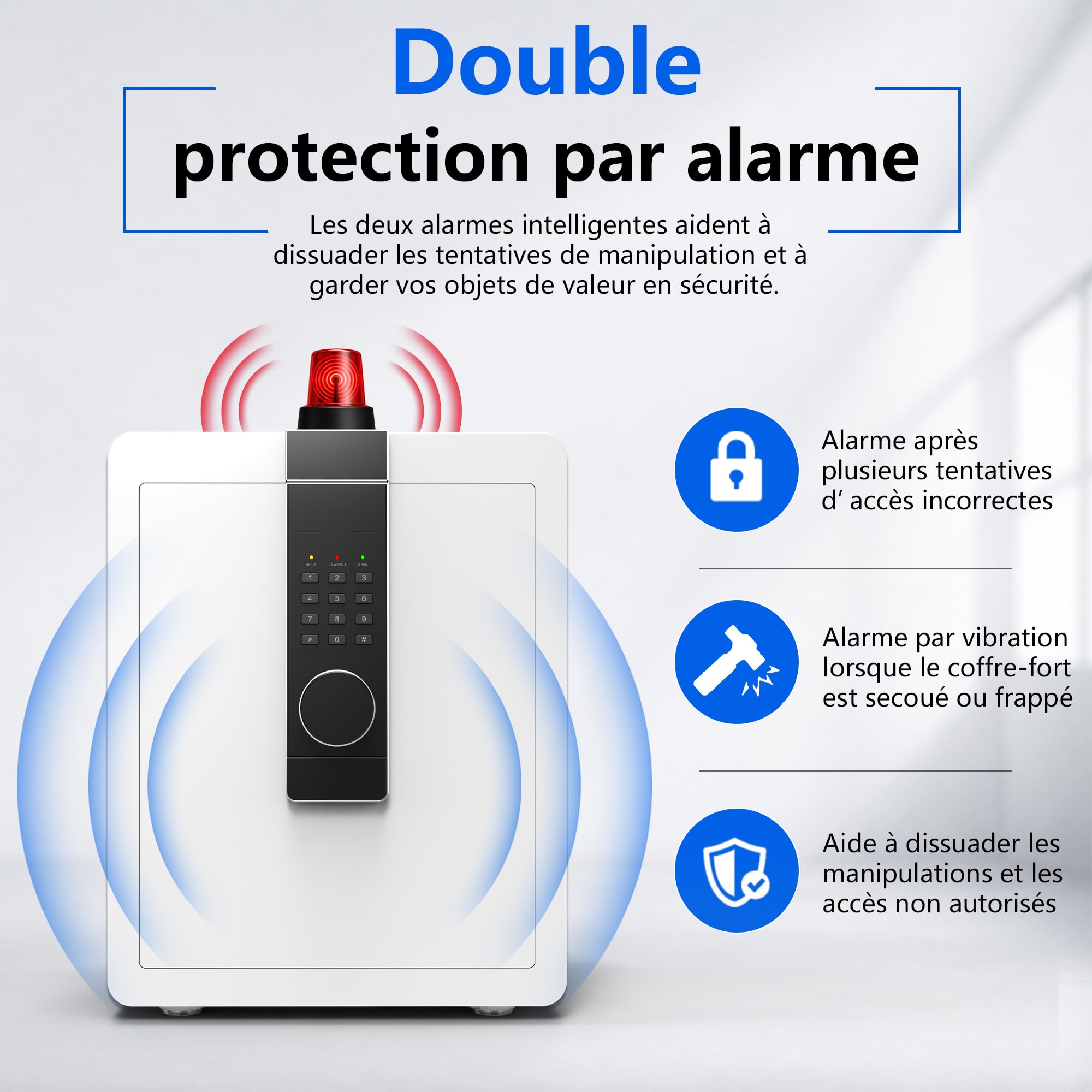 22KG Lourd Coffre Fort en Acier, 52L Coffre-fort Électronique avec Digitale Code et Clé, pour Maison et Bureau, Idéal pour Bijoux, Argent et Documents A4, Notice en Français (Blanc,52L)