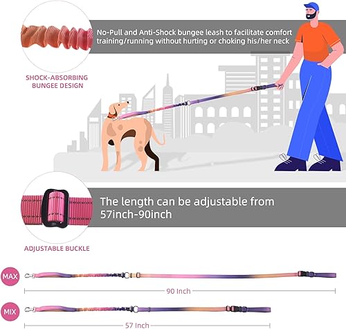 Miniatura 6 de Roses&Poetry Correa de perro manos libres para perros medianos y grandes, resistente, sin tirones, correa de cintura para correr para caminar y