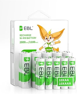 EBL Rechargeable Batteries Combo: 10x AA 2800mAh + 10x AAA 1100mAh Ni-MH High Capacity with Organizer Storage Box