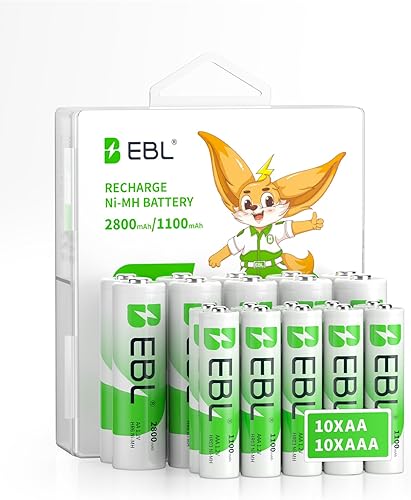 Miniatura 1 de EBL Combo de baterías recargables, AA 2800mAh (paquete de 10) y AAA 1100mAh (paquete de 10) baterías recargables Ni-MH precargadas de alta capacidad