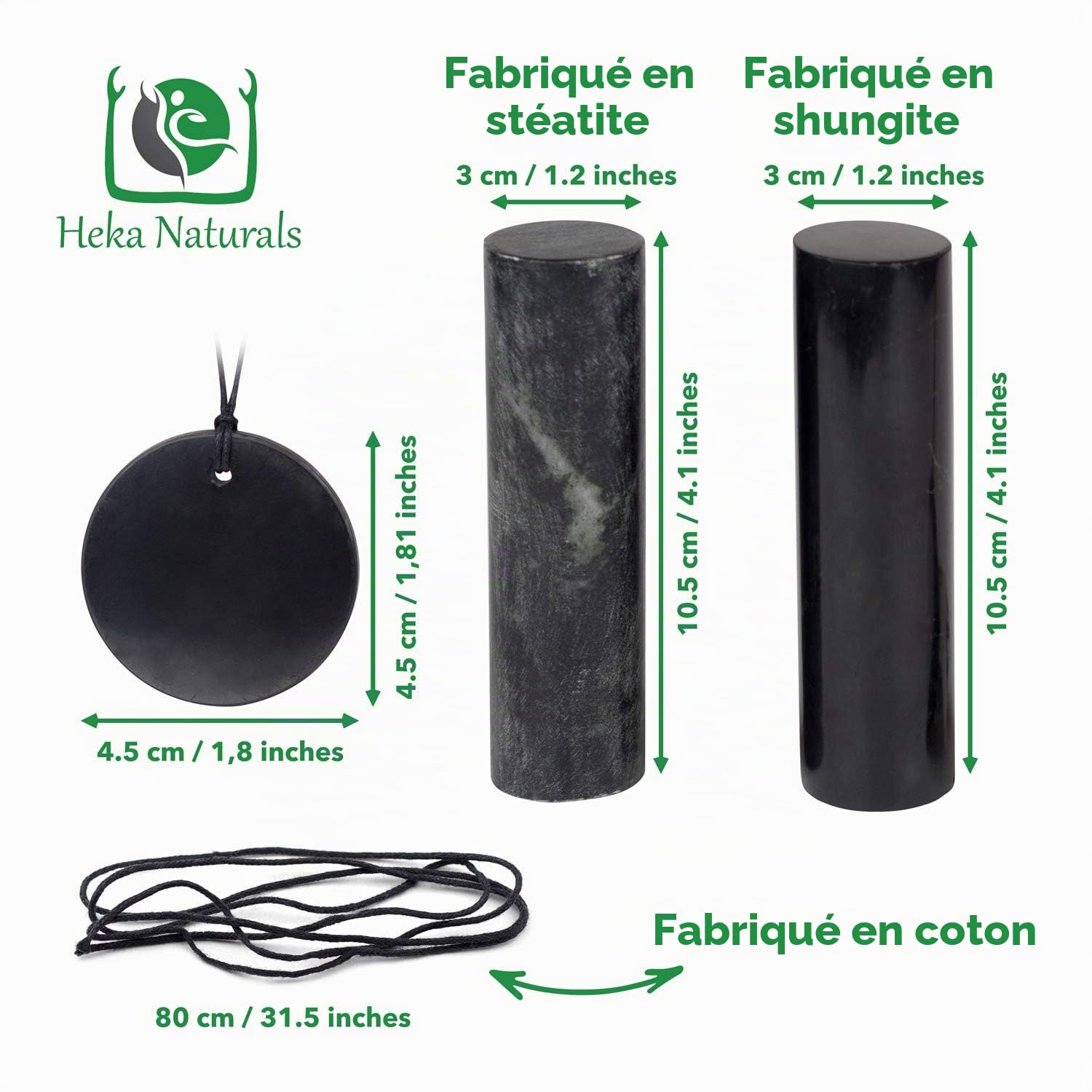 Heka Naturals Harmoniseur de Shungite et de Stéatite et Ensemble de Pendentif Grand Cercle | Anti Stress - Cristaux de Protection - Guérison Spirituelle - Chakra Feng Shui