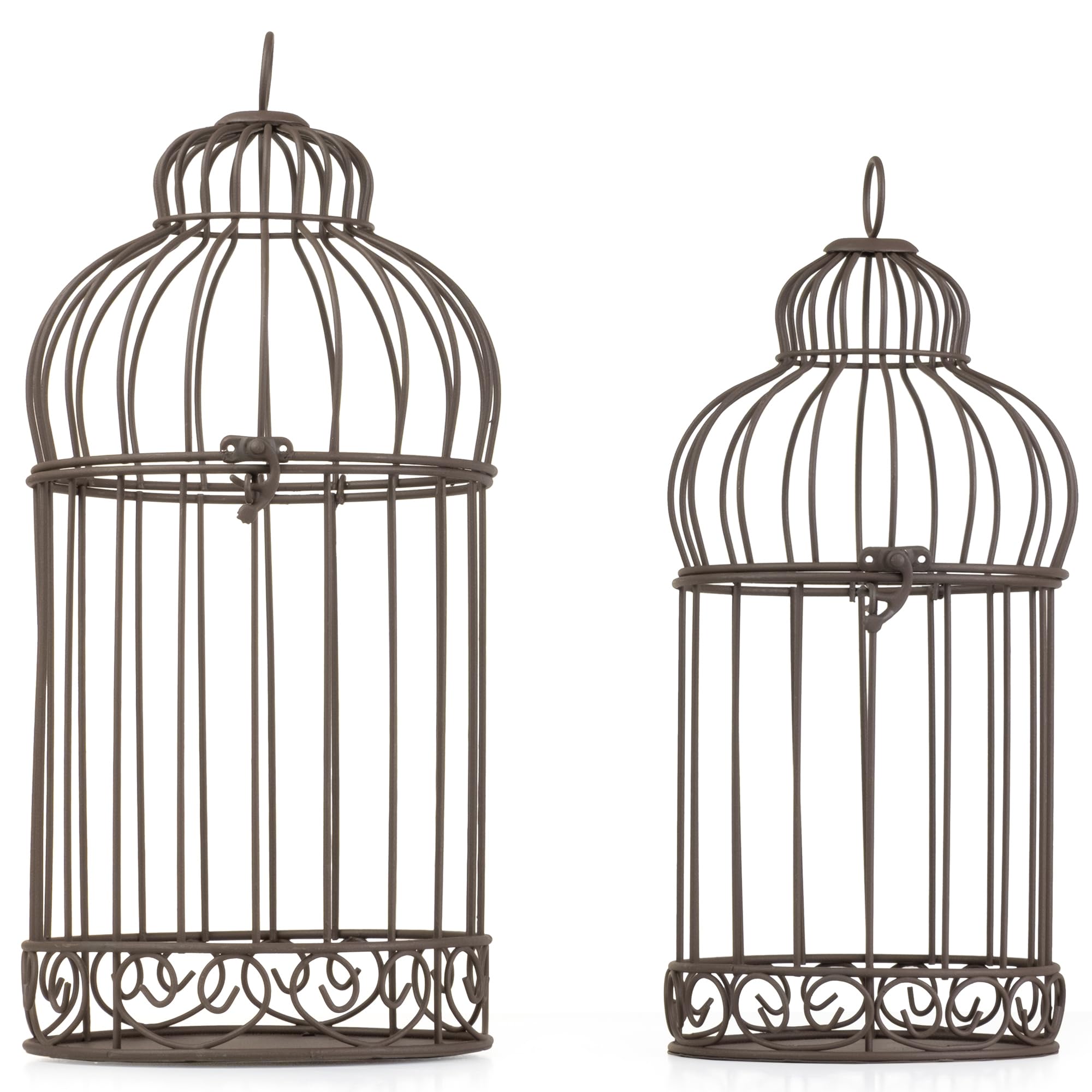 Dekorativer Vogelkäfig 2er Set aus Metall antik braun Vintage Deko Käfige groß 39,5 x 19 cm klein 35 x 16 cm zum Stellen oder Aufhängen für Innen und Außen