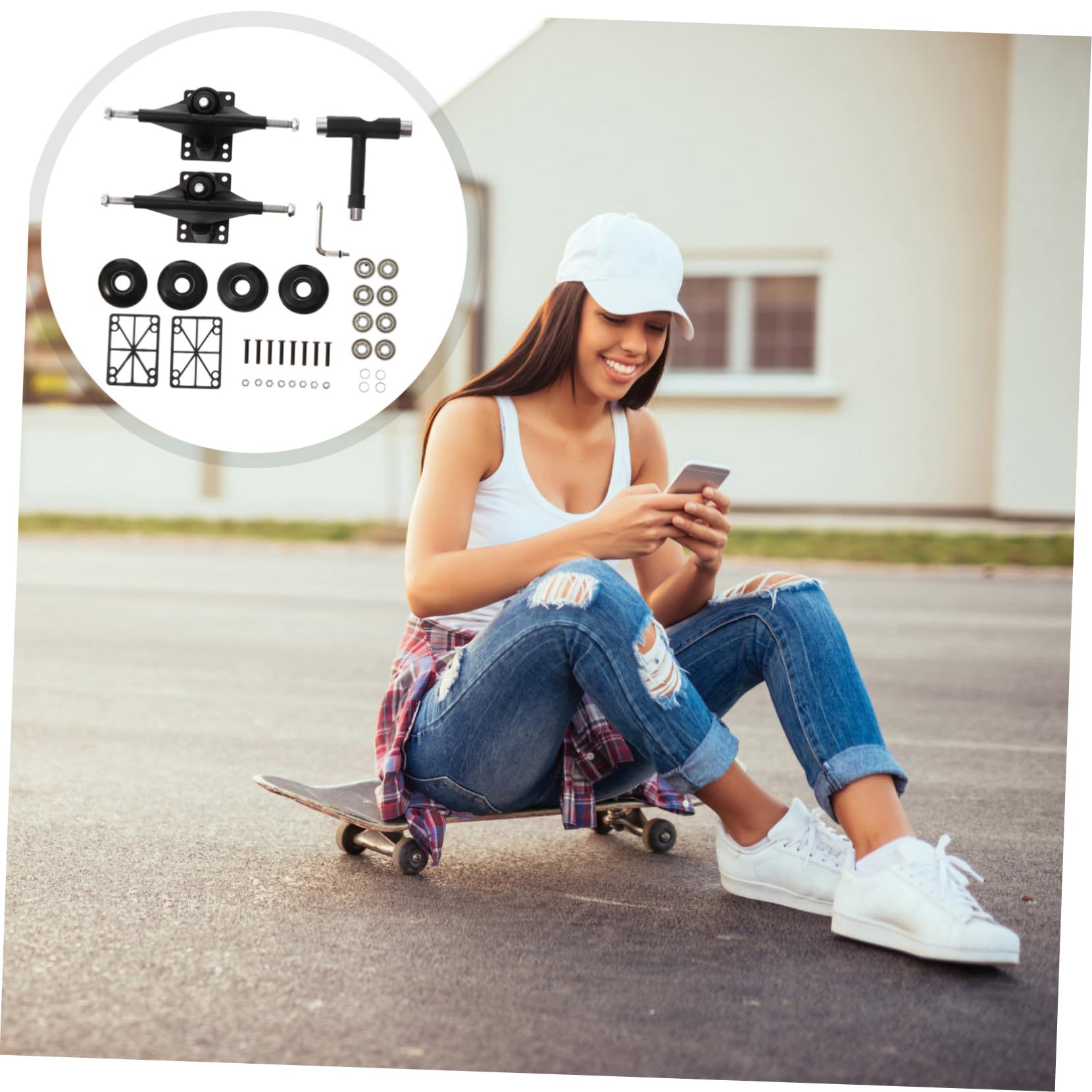 Abaodam Kit Complet de Pont de Skateboard Camions en Alliage D'aluminium et Roues PU, Accessoires Faciles à Installer pour Skateurs, Charge Résistante et Clé Incluse Plusieurs Styles