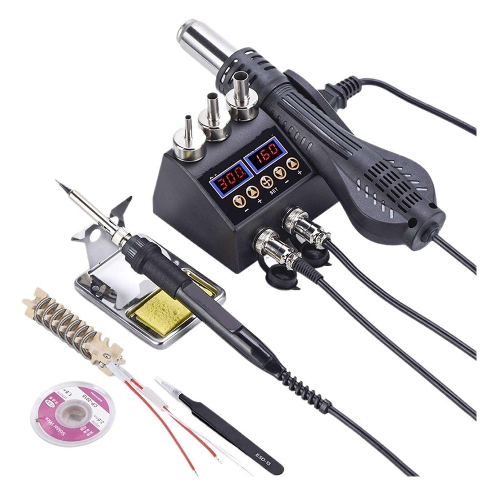 Pistola De Aire Caliente 2 En 1 De 750 W Con Pantalla Digital LCD, Estación De Soldadura Y Retrabajo For Teléfonos Móviles, BGA, SMD, PCB, IC, Soldador Eficaz Precisión(KIT3)