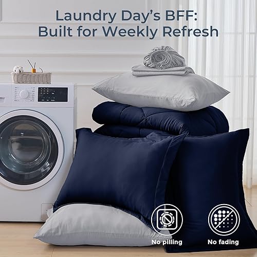 Miniatura 7 de HEVUMYI Juego de edredón de tamaño matrimonial de 7 piezas, juego de edredón reversible para todas las estaciones, juegos de ropa de cama ultra