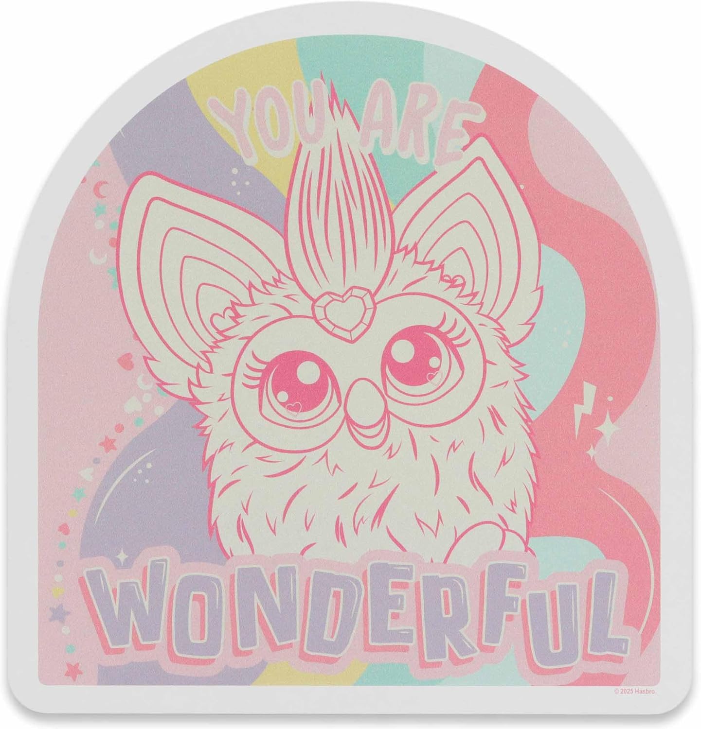 Hasbro Furby You Are Wonderful Wood Sign - Pastel Rainbow Wall Decor Featuring Retro Furby Art