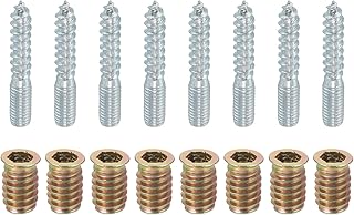 uxcell M8x50mm Hanger Bolts, 8pcs 31mm Wood Dowel Screw Self-Tapping Screw with 8pcs M8x20mm Threaded Insert Nuts Interface Hex Socket Drive, for Joint Furniture Legs