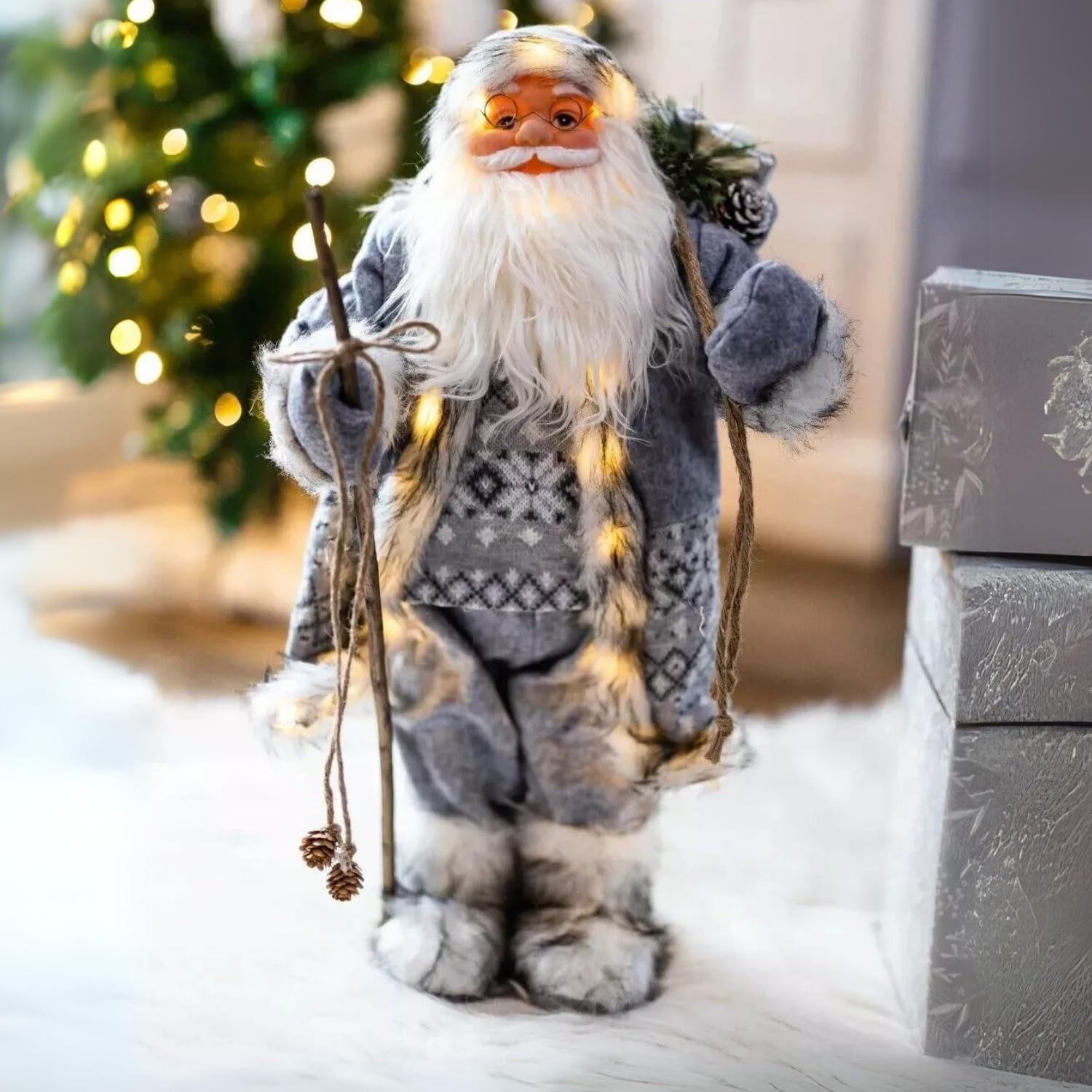 Led Pre Nol Pull Noel Losc Père Noël Debout 78 Cm Gris CARREFOUR