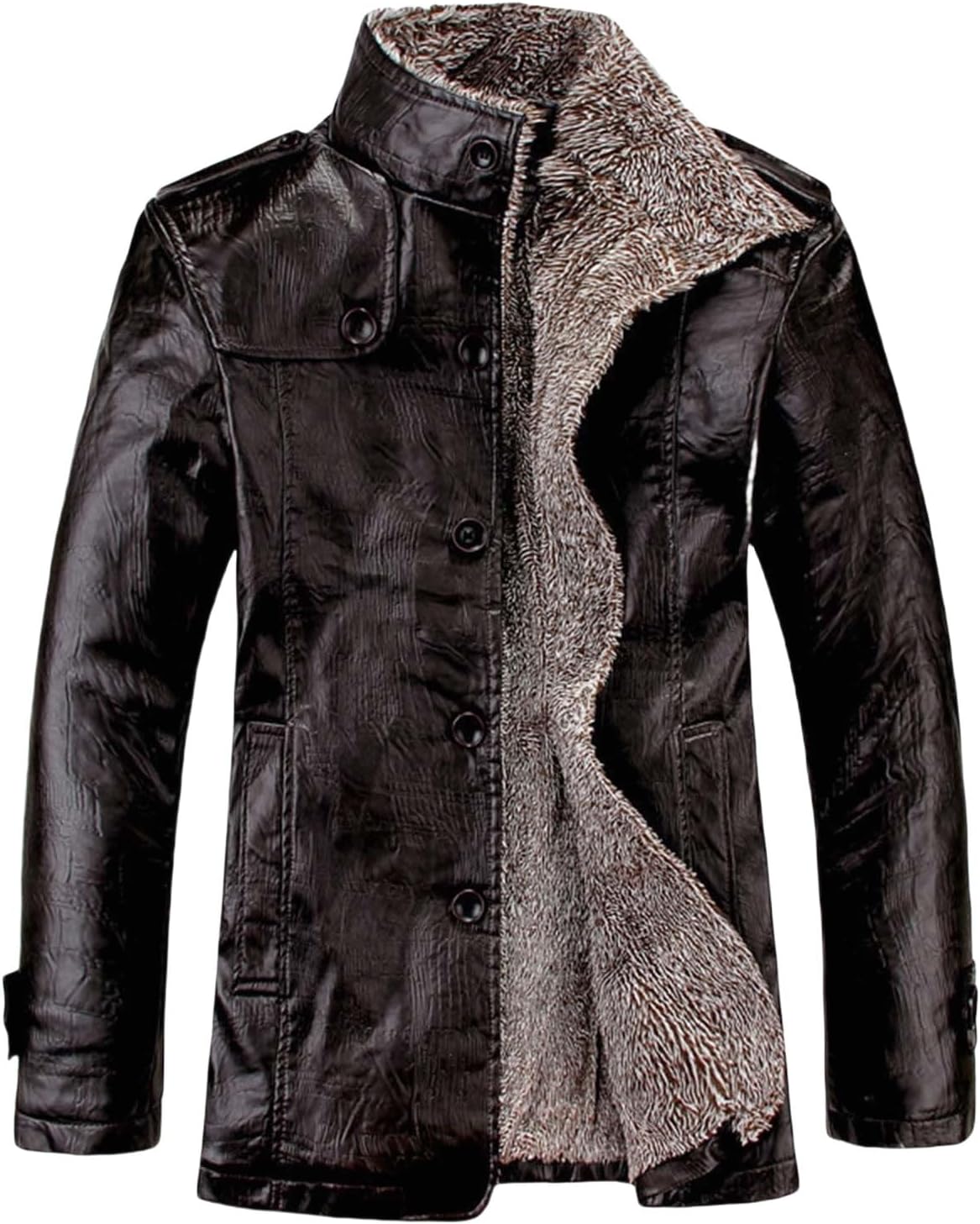 Men's Faux Leather Sherpa Lined Stylish Trucker Winter Fleece Lined Winter Warm Coat Vintage Bomber Jacket