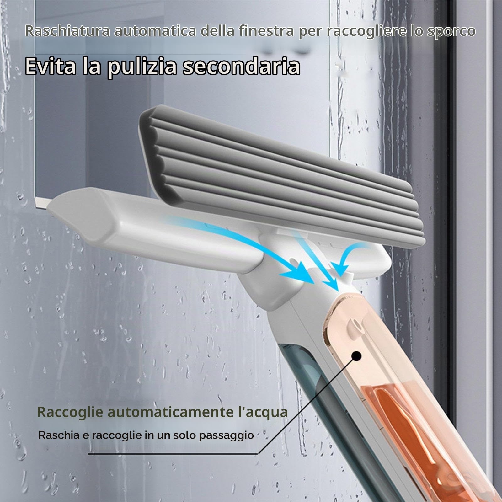 Spruzzo 4 in 1 Lava Vetri Finestre con Asta di Prolunga(190cm), Spazzola Lavavetri con Raccoglitore Acque Nere E 5 Panni Lavavetri Professionale per Finestre Alte Interno/Esterno