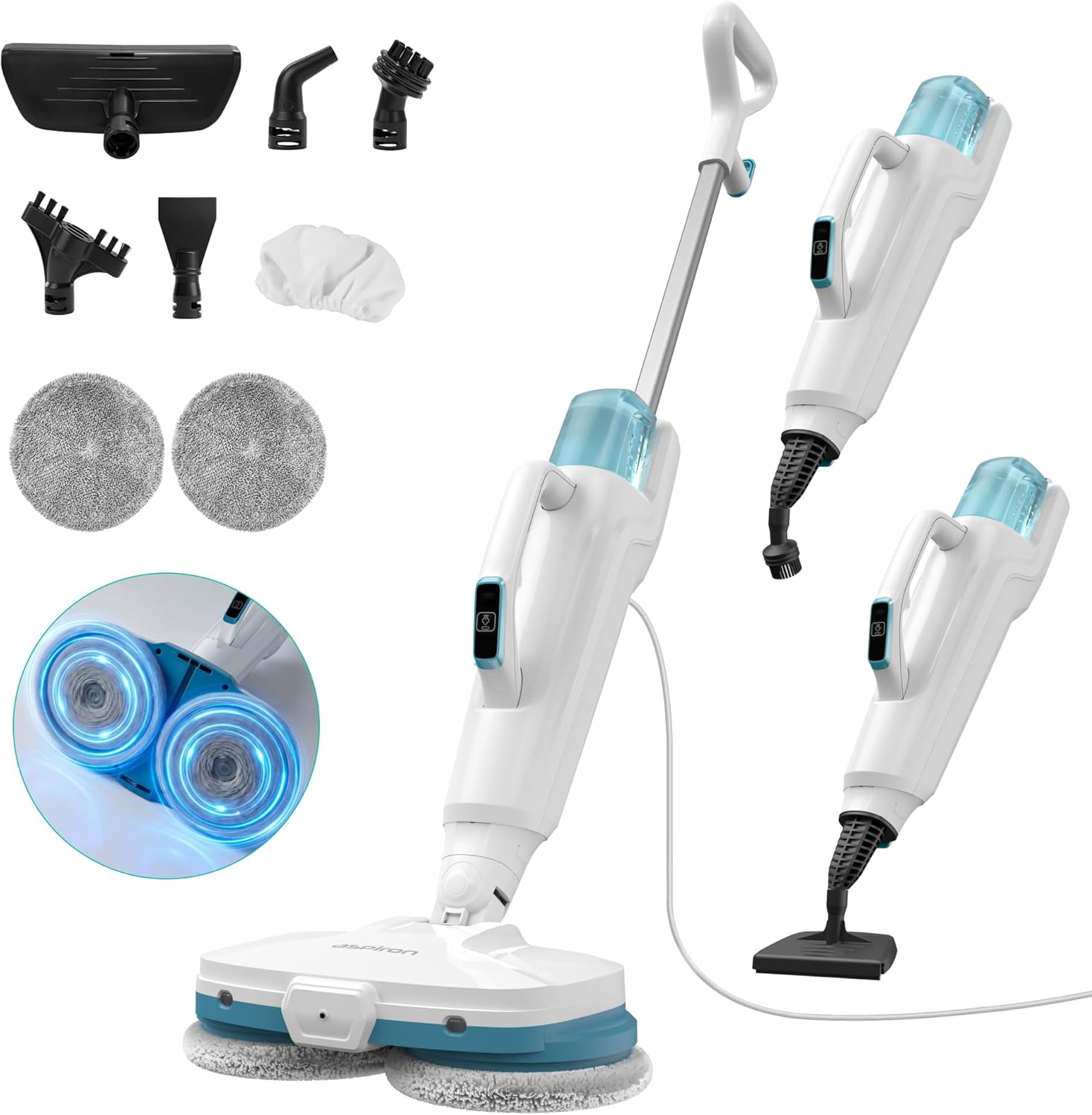 Steam Mop,10-in-1 Scrub Mop & Handheld Steamer,15s Heat-up,Multifunctional Electric Cleaner for Home Use,Hard Floor Cleaner,2 Modes,Led Light,Removable 500ML Water Tank,Carpets,Floors,Cars,Tiles,Crack