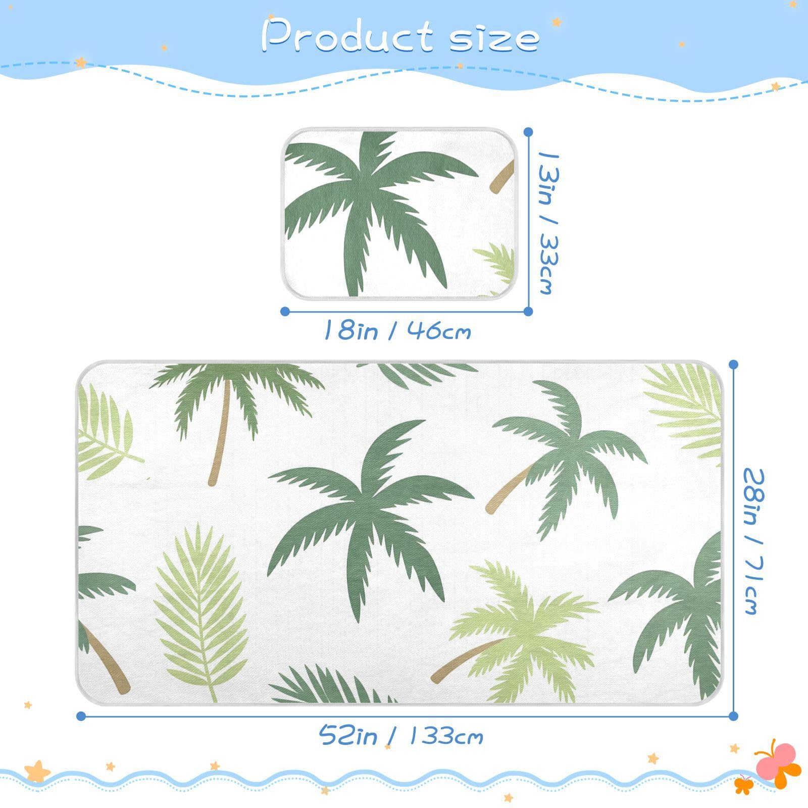 Bolaz Summer Sleeping Bed Pad, Coconut Tree Palm Leaves Pattern Cooling Mattress Set Breathable Bed Mat Ice Silk Mat + Pillow Cover for Toddler Boys Girls