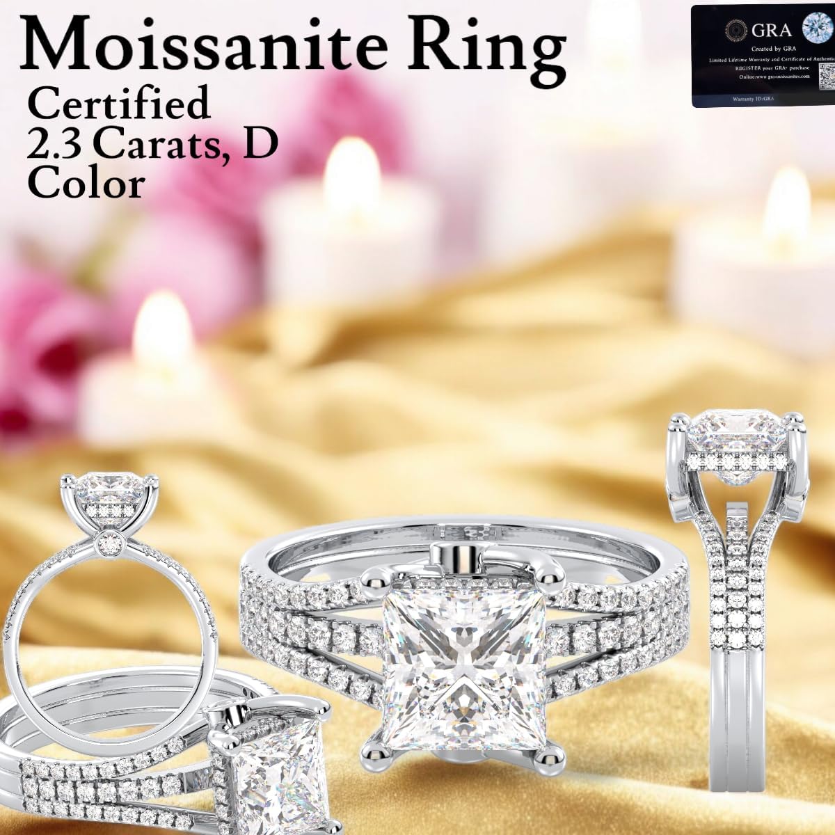 Certified 1.7 - 2.04 Carat Moissanite Engagement Ring for Women, VVS1 Clarity, D Color, 925 Sterling Silver 18K White Gold Rhodium Plating Solitaire Bridal Ring for Wedding, Anniversary, Mother’s Day