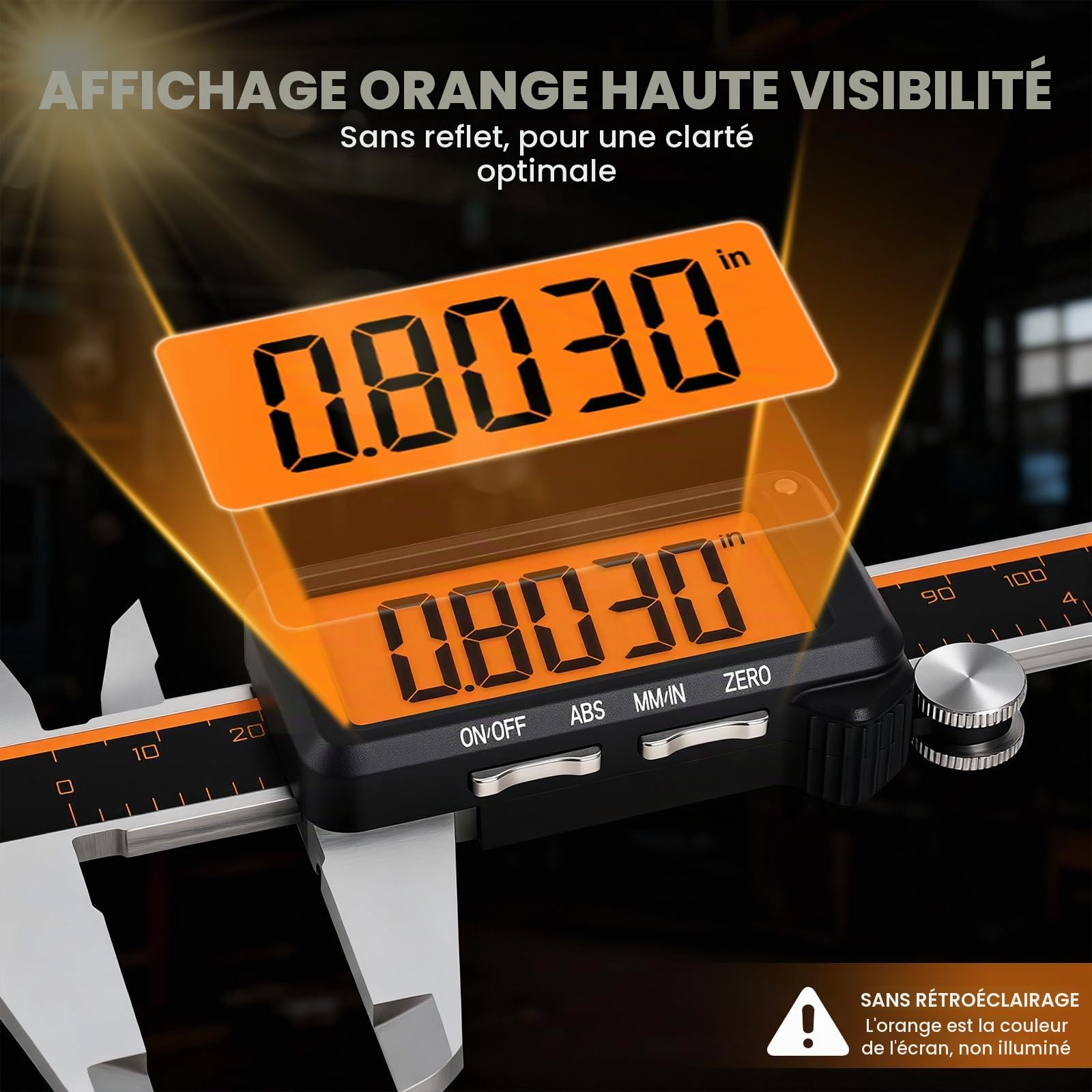 HARDELL Pied à coulisse numérique rechargeable avec grand écran orange, fonction LCD antireflet et ABS, outil de mesure en millimètre, micromètre en acier inoxydable – Arrêt automatique pour bricolage