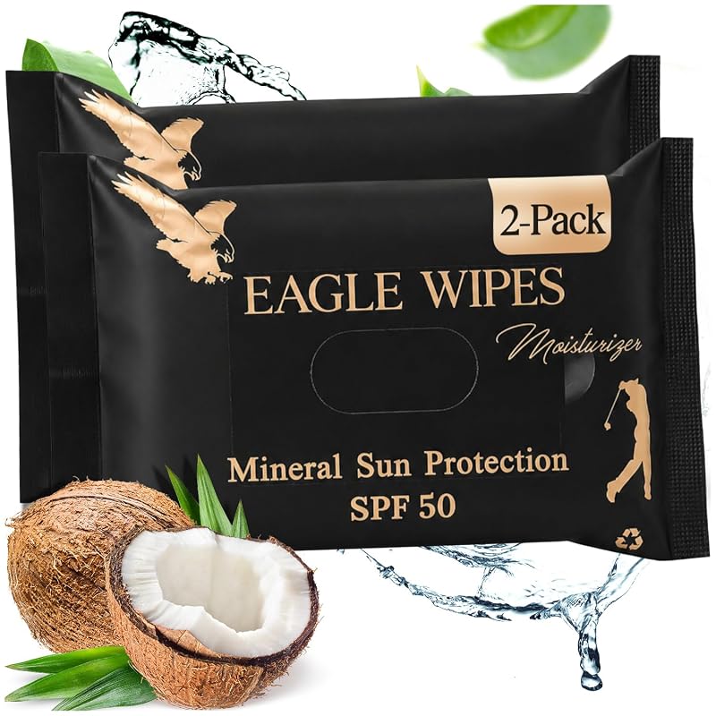 EAGLE WIPES Protetor solar mineral facial e corporal em lenço aplicador, sem aerossol, FPS 50, 2 pacotes