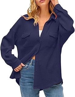 2025 - Camisa de bolsillo para mujer, color sólido, informal, holgada, manga larga, parte superior de punto, blusa envolvente para mujer