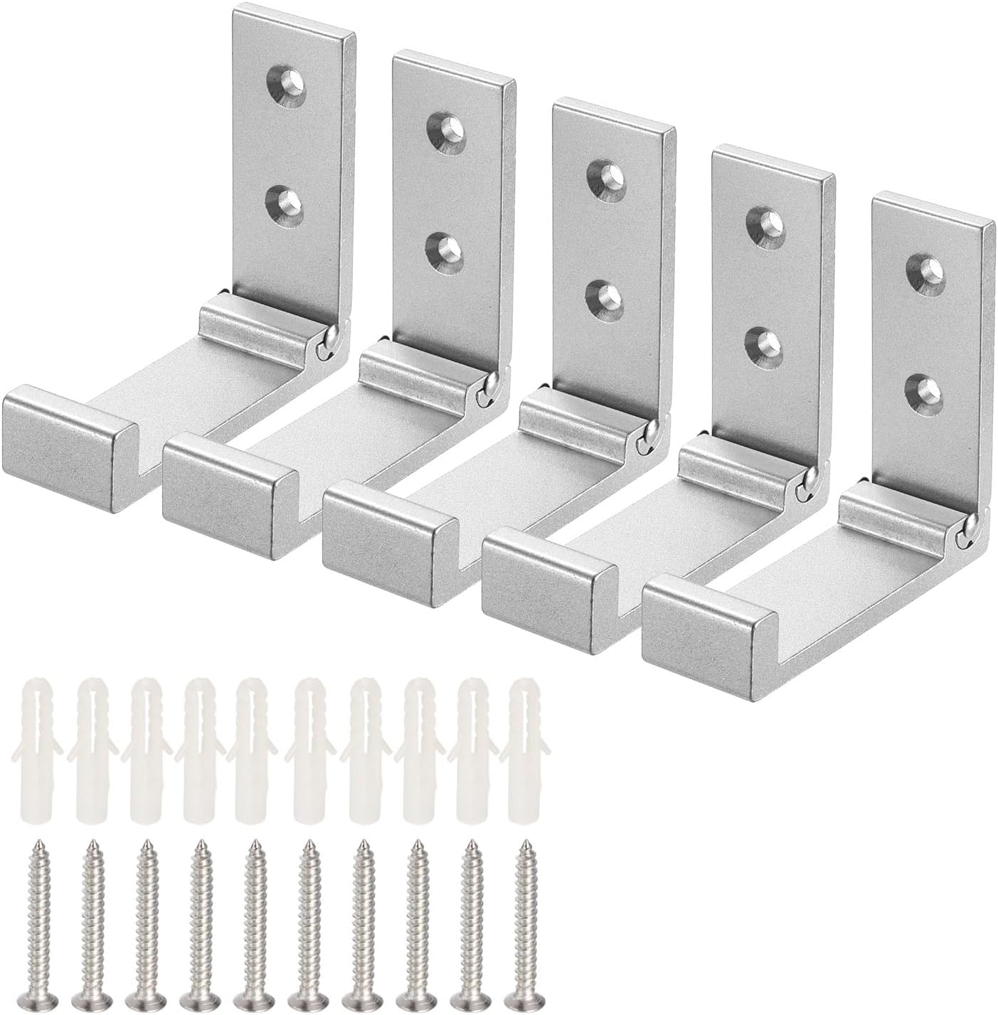 uxcell Folding Hooks, 5pcs Wall Hooks for Hanging Coat, Aluminum Alloy Folding Coat Hooks with Screws for Keys, Towel, Hat, Bags (Silver, Square Head, 76mm Long)