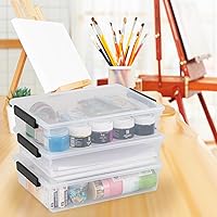 Vista 4 de Paquete de 4 contenedores planos de plástico con tapas, caja de almacenamiento transparente apilable de 6 cuartos de galón