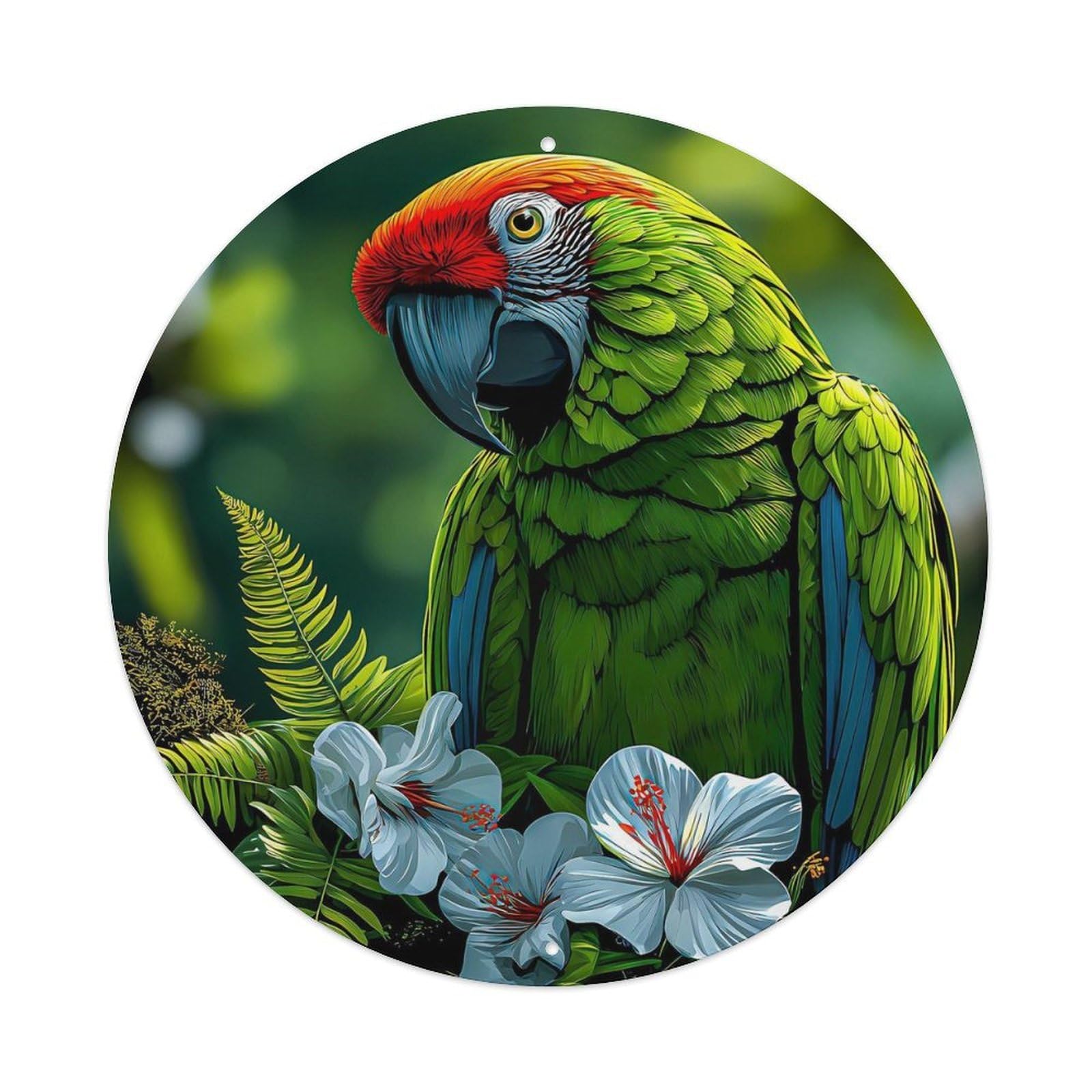 Animal Military Macaw Hibiscus Tropical Rainforest Nature Bird Vintage Metal Tin Sign Plaque Wall Decor for Cafe, Club Bar, Office, Garden Metal Poster 8x8Inch
