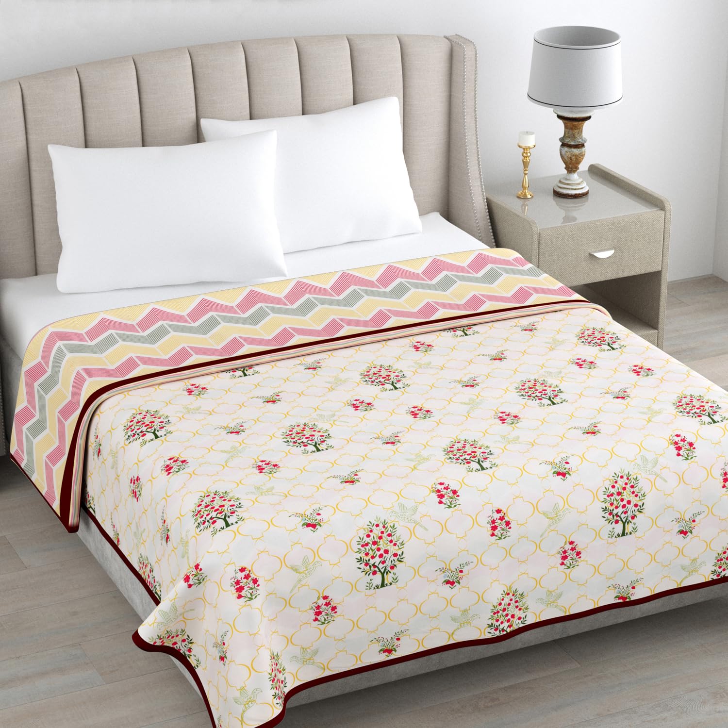 haus & kinder TC 144 100% Cambric Cotton Single Bed Reversible Dohar, AC Blanket, Quilt for Summers & Winter, Soft Lightweight Comforter - 56 X 88 Inch The Ruy Tree, Multicolor