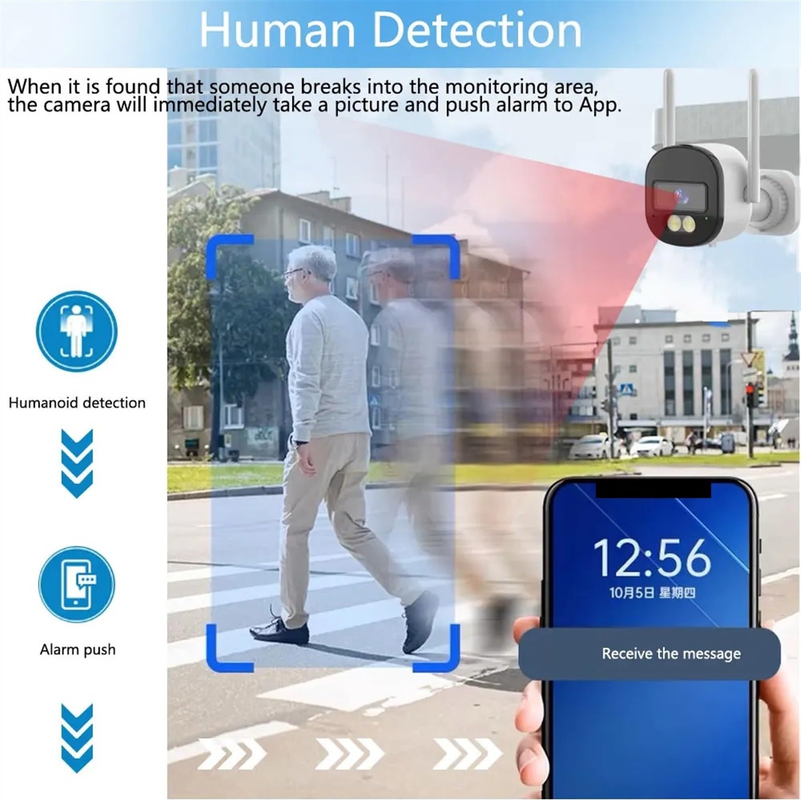 Caméra de sécurité, Caméra Bullet HD 5MP, détection de Mouvement PIR, Vision Nocturne colorée IR, Fonctionne avec Moniteur d'extérieur et d'intérieur for Maison Intelligente(5MP NO SD Card)